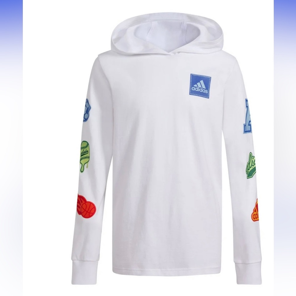 Adidas All day hooded tee with White Long Sleeve Colorful Graphics